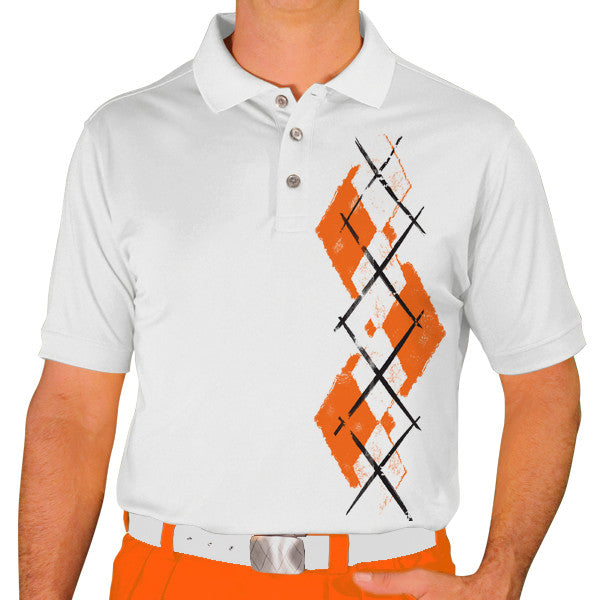 Golf Knickers: Men's Argyle Paradise Golf Shirt - Orange/White