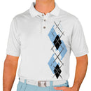 Golf Knickers: Men's Argyle Paradise Golf Shirt - Light Blue/Black/White Clothing