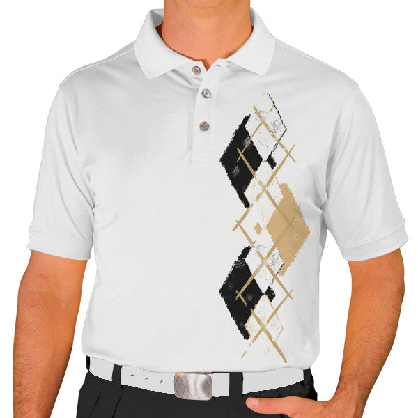 Golf Knickers: Men's Argyle Paradise Golf Shirt - White/Black/Khaki