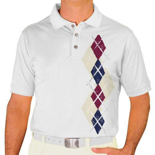 Golf Knickers: Men's Argyle Paradise Golf Shirt - Natural/Navy/Maroon