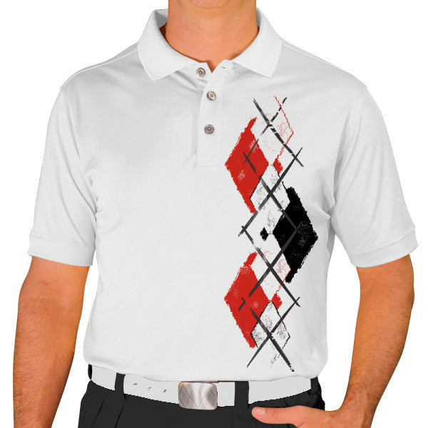 Golf Knickers: Men's Argyle Paradise Golf Shirt - White/Black/Red