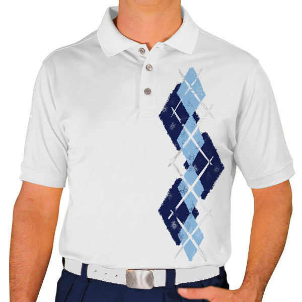 Golf Knickers: Men's Argyle Paradise Golf Shirt - Navy/Light Blue