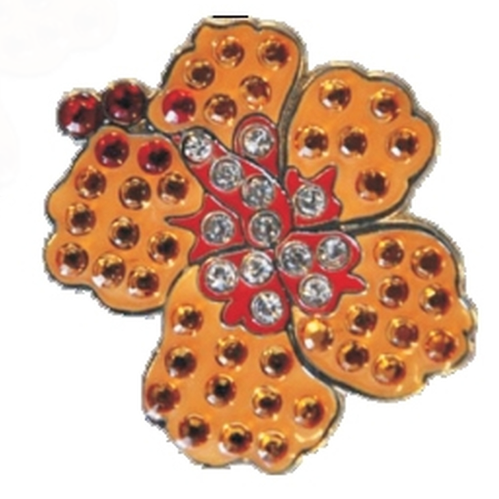 Navika: Swarovski Crystals Ball Marker & Hat Clip  - Orange Hibiscus