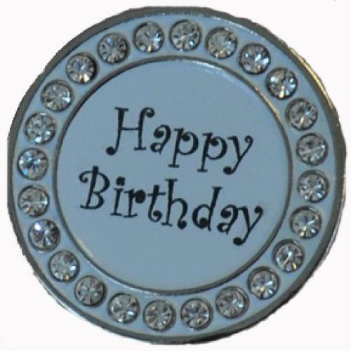 Navika: Swarovski Crystals Ball Marker & Hat Clip - Happy Birthday (White)