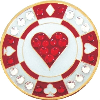 Navika: Swarovski Crystals Ball Marker & Hat Clip - Red Heart Poker Chip