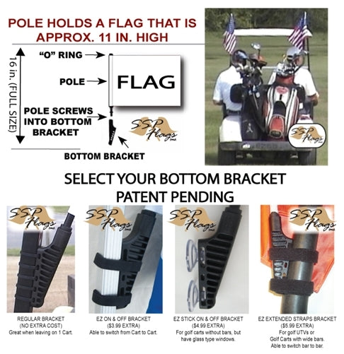 SSP Flags: 11x15 inch Golf Cart Flag with Pole - Thin Red Line USA Black and White