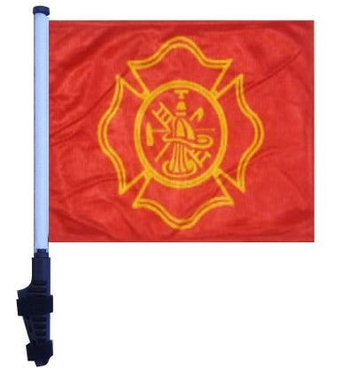 SSP Flags: 11x15 inch Golf Cart Flag with Pole - Fire Dept Maltese Cross Design