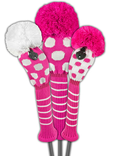 Just 4 Golf: Dot Headcover Set - Pink and White