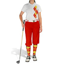 Golf Knickers: Ladies Argyle Paradise Golf Shirt - Red/Orange/Yellow Clothing