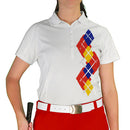 Golf Knickers: Ladies Argyle Paradise Golf Shirt - Red/Yellow/Royal Clothing