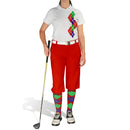 Golf Knickers: Ladies Argyle Paradise Golf Shirt - Red/Purple/Lime Clothing