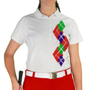 Golf Knickers: Ladies Argyle Paradise Golf Shirt - Red/Purple/Lime Clothing