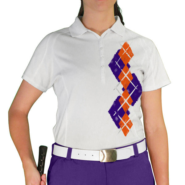 Golf Knickers: Ladies Argyle Paradise Golf Shirt - Purple/Orange