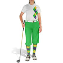 Golf Knickers: Ladies Argyle Paradise Golf Shirt - Lime/Purple/Yellow Clothing
