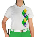 Golf Knickers: Ladies Argyle Paradise Golf Shirt - Lime/Purple/Yellow Clothing