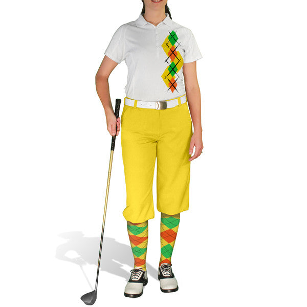 Golf Knickers: Ladies Argyle Paradise Golf Shirt - Yellow/Orange/Lime