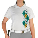 Golf Knickers: Ladies Argyle Paradise Golf Shirt - Teal/Bronze/White Clothing