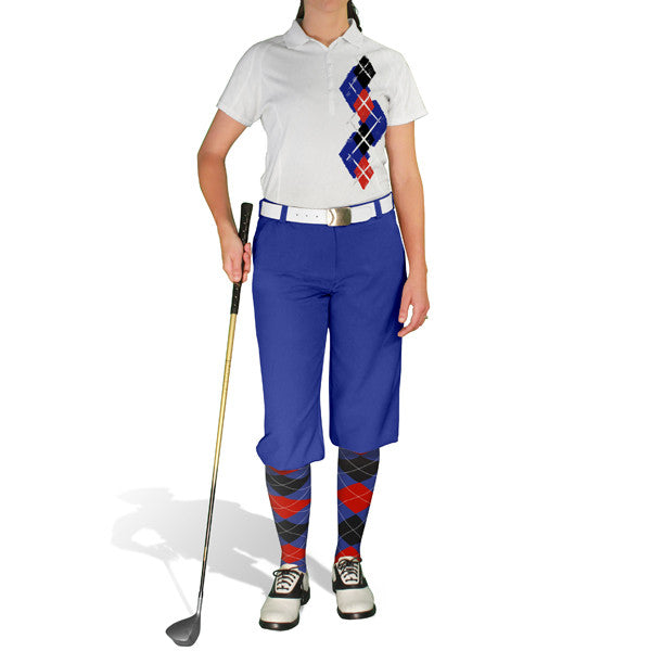 Golf Knickers: Ladies Argyle Paradise Golf Shirt - Royal/Red/Black