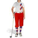 Golf Knickers: Ladies Argyle Paradise Golf Shirt - Red/White/Royal Clothing