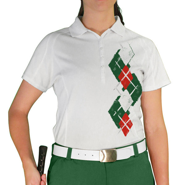 Golf Knickers: Ladies Argyle Paradise Golf Shirt - Dark Green/Red/White