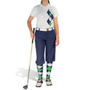 Golf Knickers: Ladies Argyle Paradise Golf Shirt - Navy/Lime/White Clothing