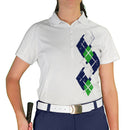 Golf Knickers: Ladies Argyle Paradise Golf Shirt - Navy/Lime/White Clothing