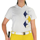 Golf Knickers: Ladies Argyle Paradise Golf Shirt - White/Yellow/Navy Clothing