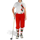 Golf Knickers: Ladies Argyle Paradise Golf Shirt - Red/Dark Green/White Clothing