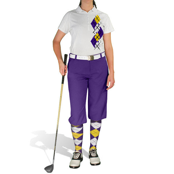 Golf Knickers: Ladies Argyle Paradise Golf Shirt - Purple/Yellow/White