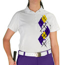 Golf Knickers: Ladies Argyle Paradise Golf Shirt - Purple/Yellow/White Clothing