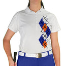 Golf Knickers: Ladies Argyle Paradise Golf Shirt - Royal/White/Orange Clothing