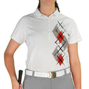Golf Knickers: Ladies Argyle Paradise Golf Shirt - Taupe/Red/White Clothing
