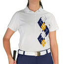 Golf Knickers: Ladies Argyle Paradise Golf Shirt - Navy/White/Gold Clothing