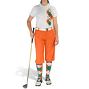 Golf Knickers: Ladies Argyle Paradise Golf Shirt - Orange/White/Teal Clothing