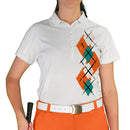 Golf Knickers: Ladies Argyle Paradise Golf Shirt - Orange/White/Teal Clothing