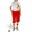 Golf Knickers: Ladies Argyle Paradise Golf Shirt - White/Gold/Red Clothing