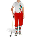 Golf Knickers: Ladies Argyle Paradise Golf Shirt - Teal/White/Red Clothing