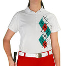 Golf Knickers: Ladies Argyle Paradise Golf Shirt - Teal/White/Red Clothing