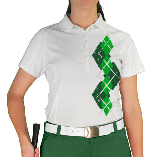 Golf Knickers: Ladies Argyle Paradise Golf Shirt - Dark Green/Lime