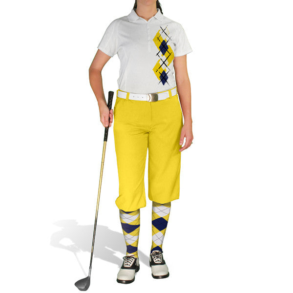 Golf Knickers: Ladies Argyle Paradise Golf Shirt - Yellow/Navy/White