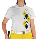 Golf Knickers: Ladies Argyle Paradise Golf Shirt - Yellow/Navy/White Clothing
