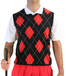 Golf Knickers: Men's Argyle Sweater Vest & Socks Signature Series - Black / Red Clothing