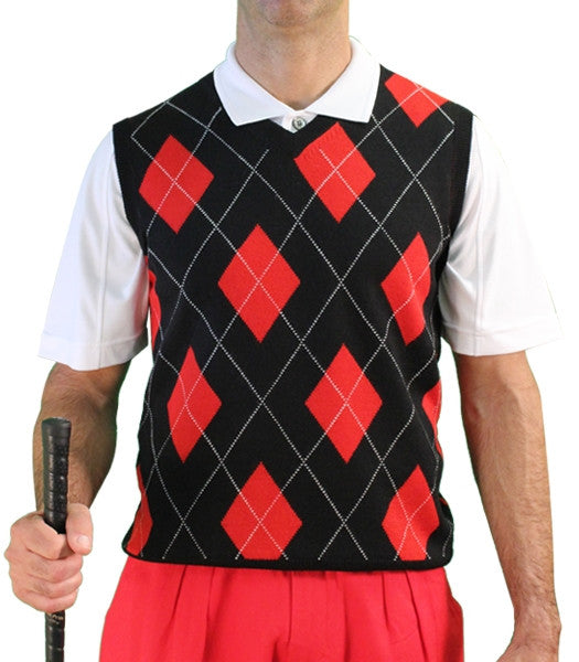 Golf Knickers: Men's Argyle Sweater Vest & Socks Signature Series - Black / Red