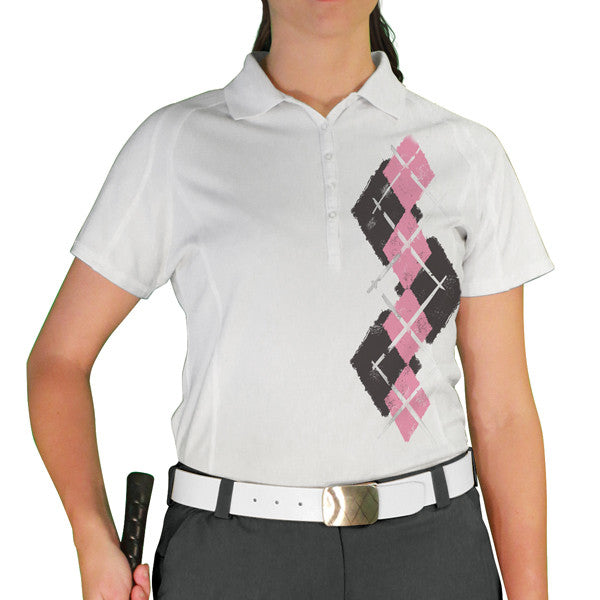Golf Knickers: Ladies Argyle Paradise Golf Shirt - Charcoal/Pink