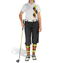 Golf Knickers: Ladies Argyle Paradise Golf Shirt - Black/Orange/Yellow Clothing