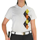 Golf Knickers: Ladies Argyle Paradise Golf Shirt - Black/Orange/Yellow Clothing