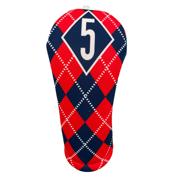 BeeJos: Golf Head Cover - Navy and Red Argyle Print (5 Fairway) SALE