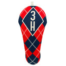 BeeJos: Golf Head Cover - Navy and Red Argyle Print (5 Fairway) SALE Golf Club Headcovers