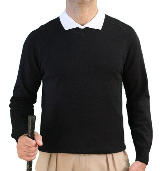 Golf Knickers: Men's Long Sleeve Solid Sweater - Black