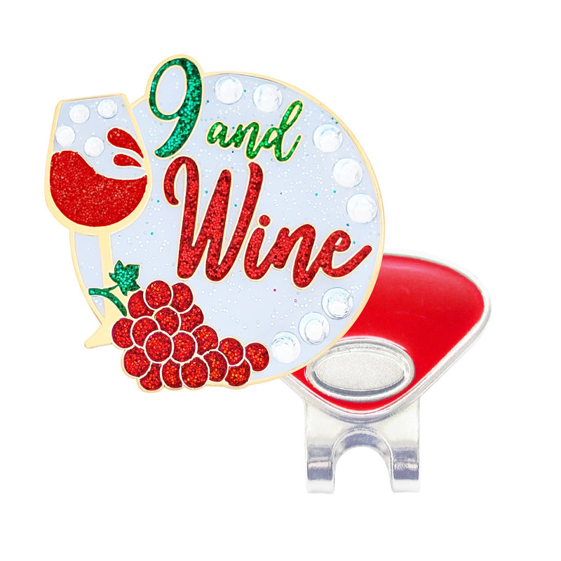 Navika: Swarovski Ball Marker & Hat Clip - 9 and Wine (Red)